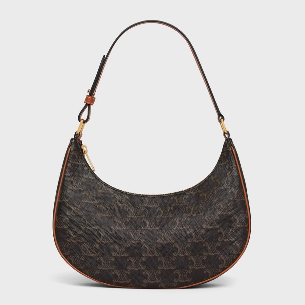 Celine Ava Shoulder Bag in Triomphe Canvas + Tan Calfskin NWT